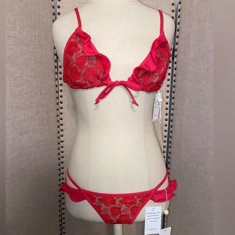 Red Lace Bikini- BOTTOMS ONLY